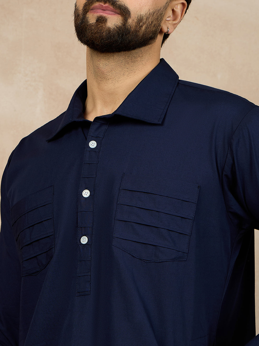 Nabia Blue Cotton Kurta and White Pajama Set for Men