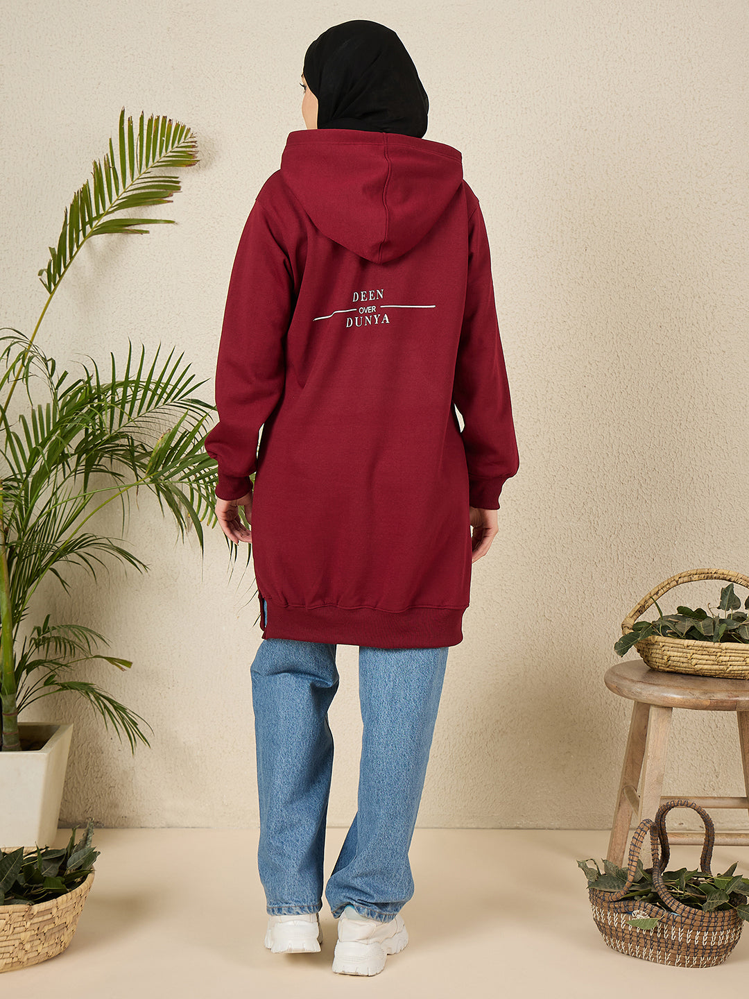 Women's Modest Deen Over Dunya Maroon Fleece Winter Hoodie