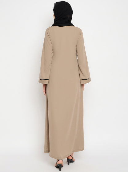 Nabia Beige Luxury Abaya with Hand Work Detailing