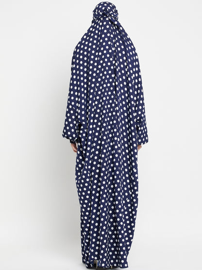 Blue and White Polka Dot Free Size Jilbab Abaya for Girls and Women