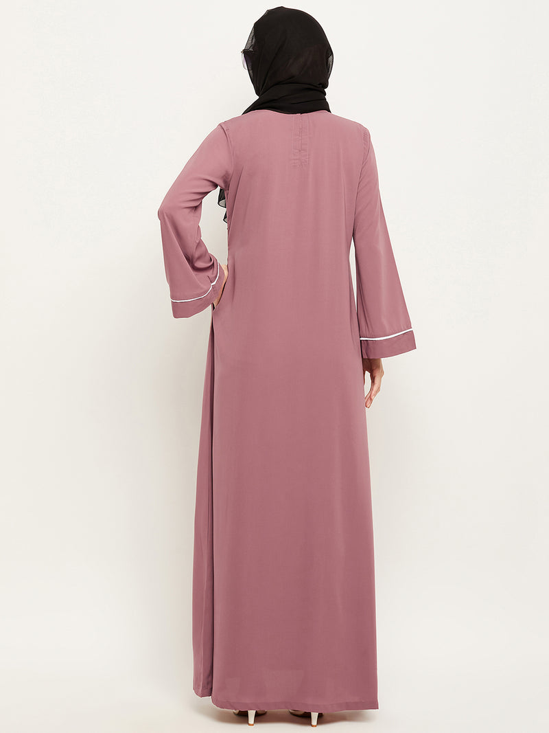 Nabia Women Solid Puse Pink Abaya Burqa With Georgette Scarf