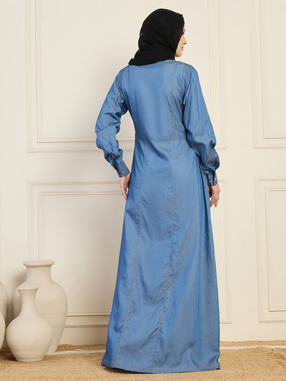 Nabia Denim Abaya With Black Georgette Hijab