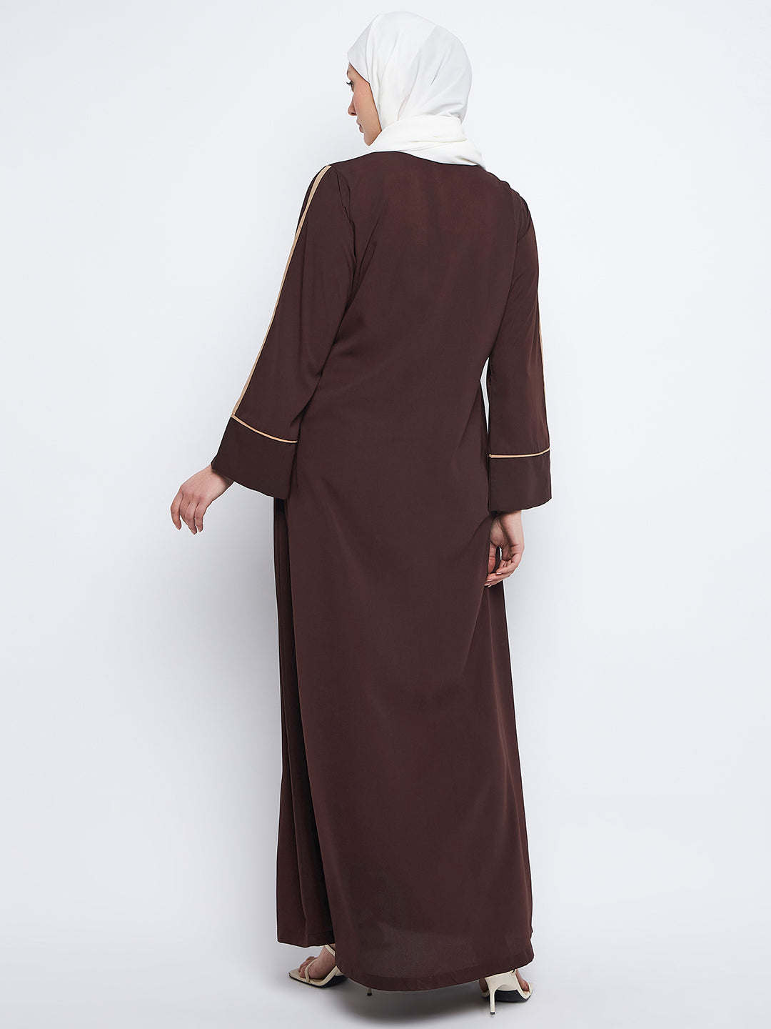 Front Open Brown Abaya with Black Scarf