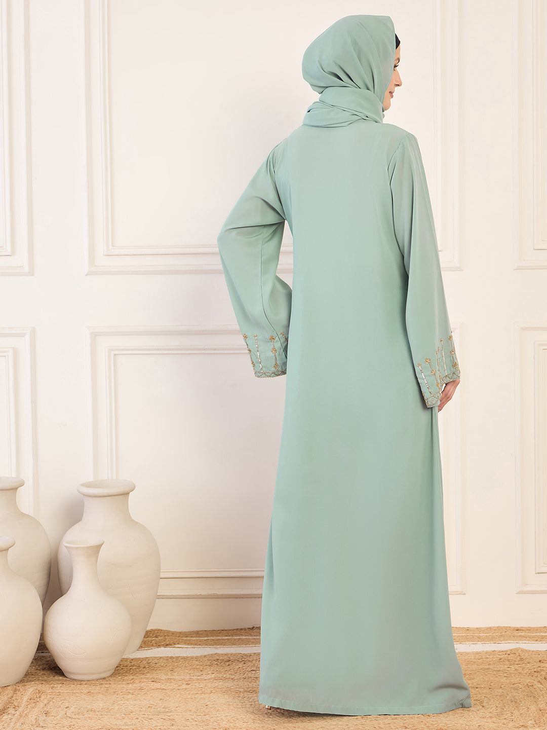 Nabia Handwork Luxury Front Open Abaya with Matching Hijab
