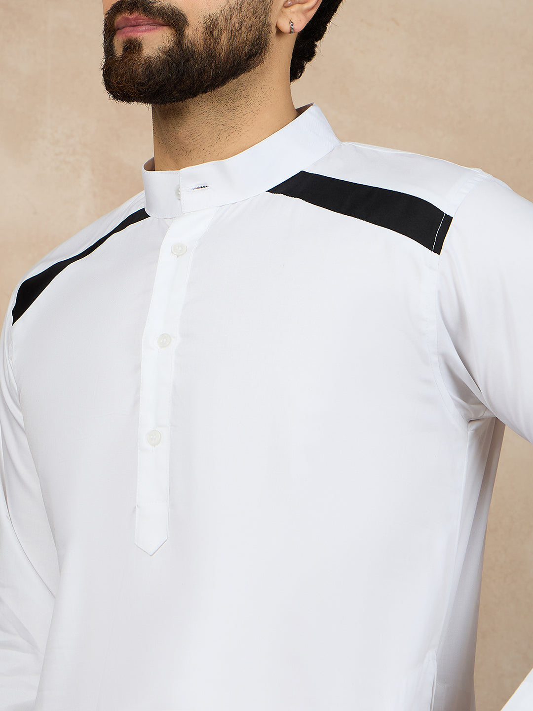 Nabia White Cotton Kurta Pajama Set For Men
