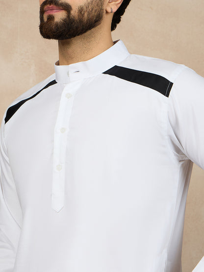 Nabia White Cotton Kurta Pajama Set For Men