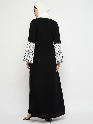 Nabia Kefiyyeh Embroidery Black and White Abaya Burqa With Black Scarf