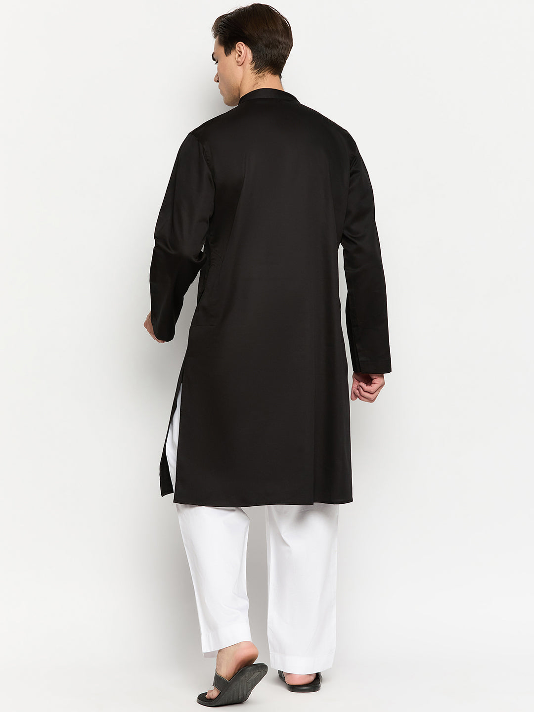 Embroidery Black Kurta and White Pajama Set