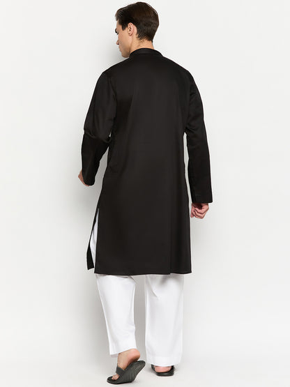 Embroidery Black Kurta and White Pajama Set