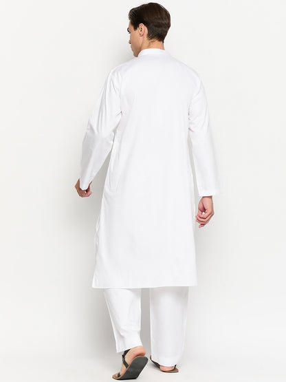 Embroidery Cotton Men's White Kurta Pajama Set