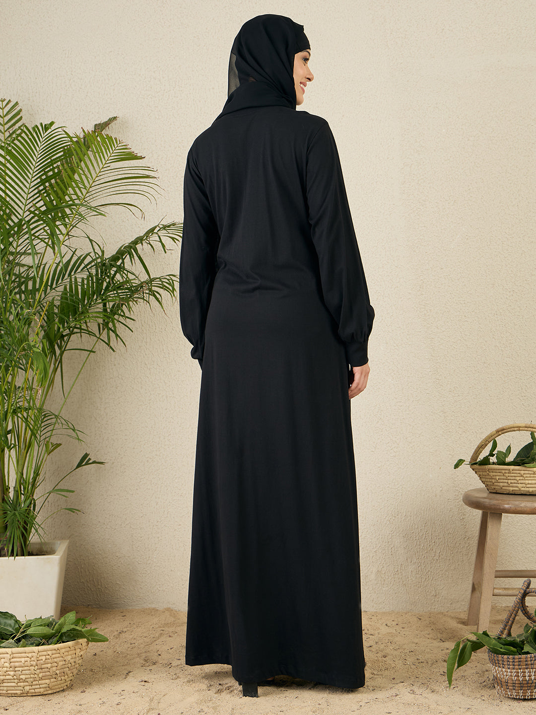 Nabia Black Zip Abaya for women with black scarf