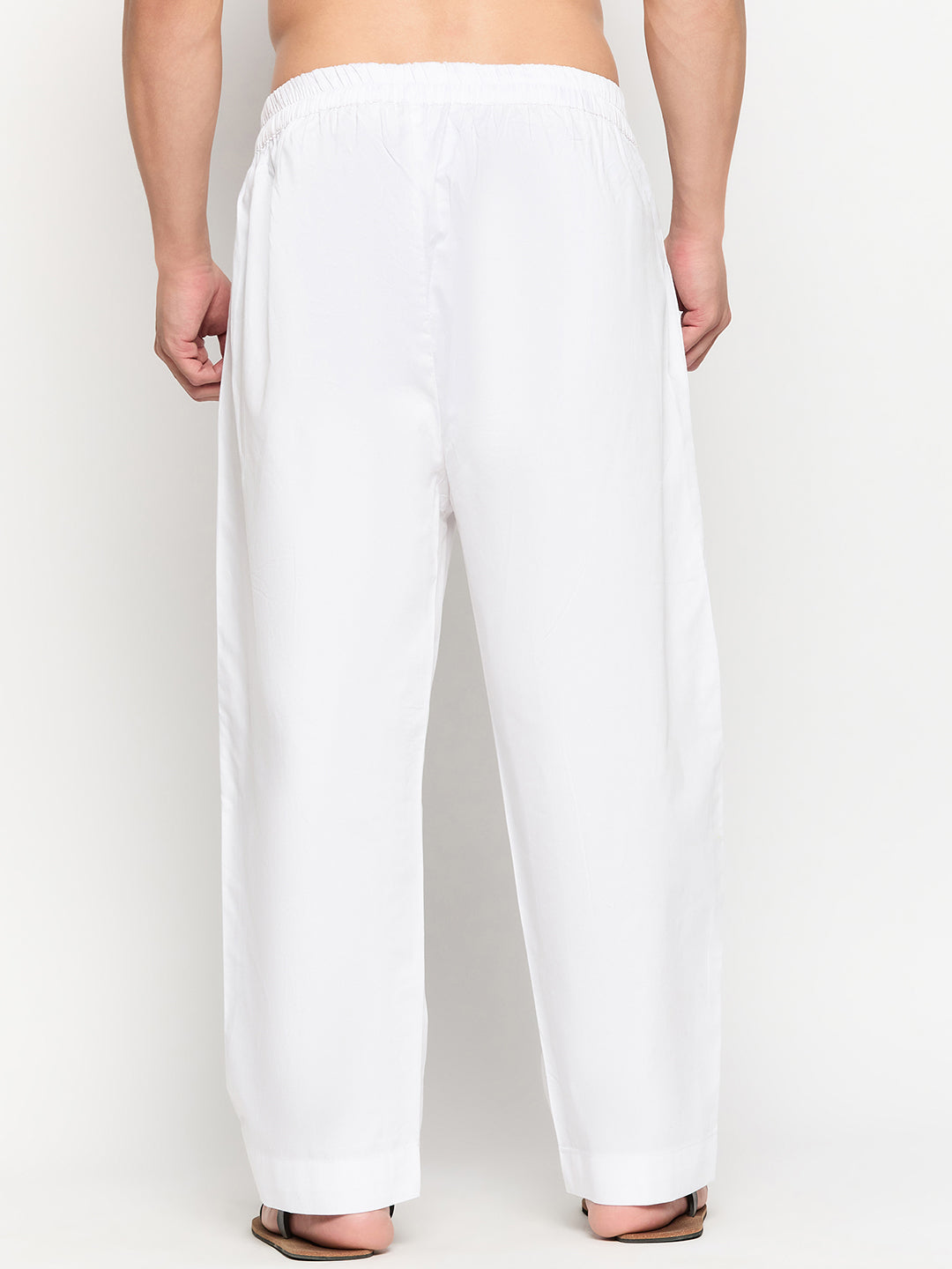 White Solid Men's Casual Cotton Pajama