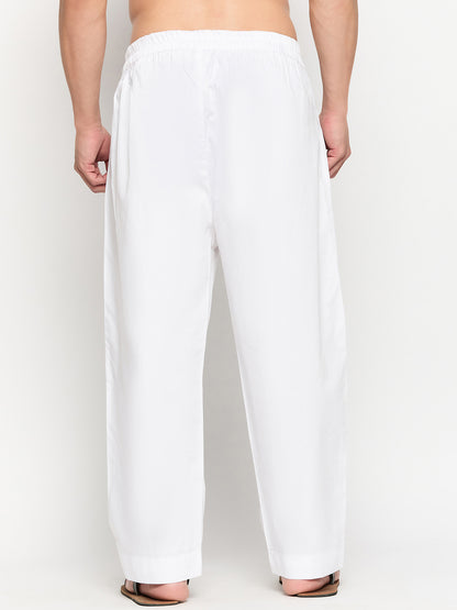 White Solid Men's Casual Cotton Pajama