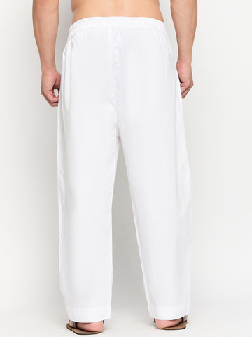 White Solid Men's Casual Cotton Pajama