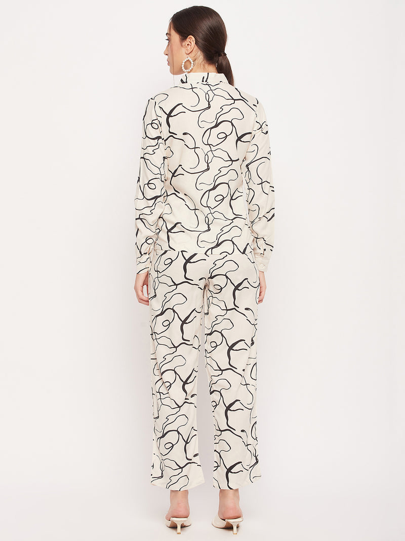 Nabia Women White & Black Printed Co-Ord Set