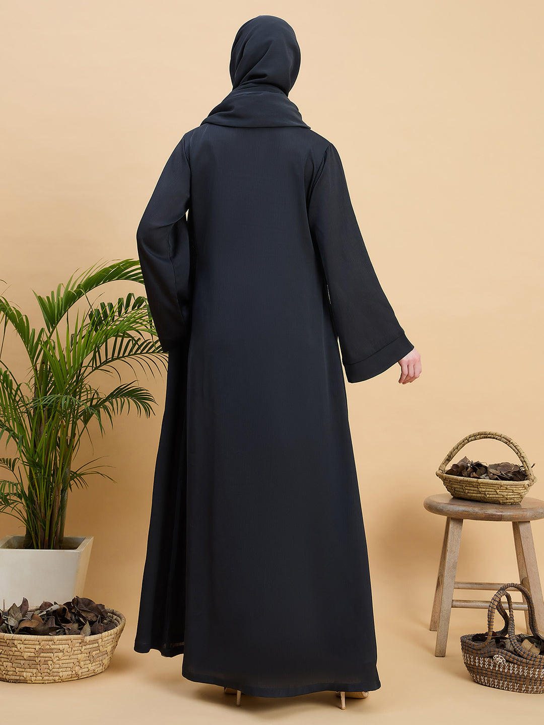 Olive Black Front Open Dubai Abaya Burqa with Matching Hijab