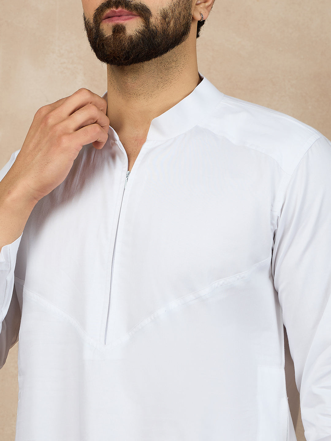 Nabia White Zip Closure Cotton Thobe/Jubba