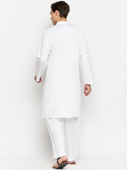 White Cotton Embroidery Details Men's Kurta Pajama Set