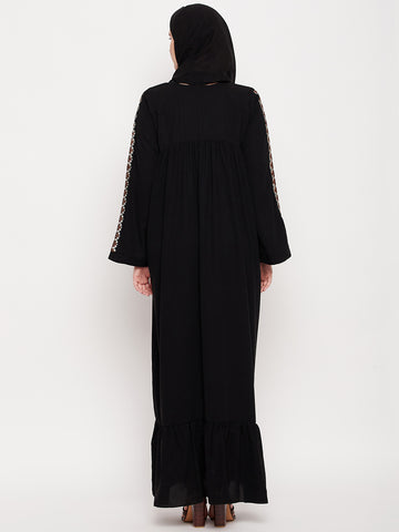 Nabia Women Black Solid Abaya Burqa With Black Georgette Scarf