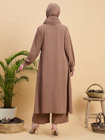 Rust Front Open Co-ord Set for Women with Matching Hijab