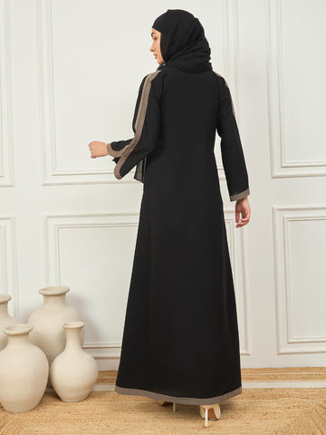 Nabia Black and Grey Aline Abaya with Black Georgette Hijab