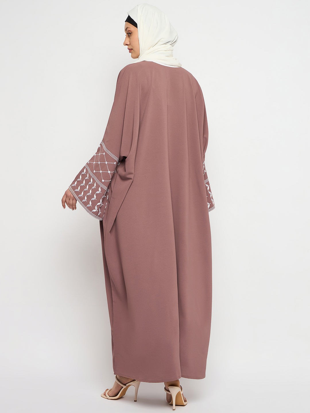 Nabia Kefiyyeh Embroidery Slip-On Closure Rust Abaya Burqa With Black Scarf