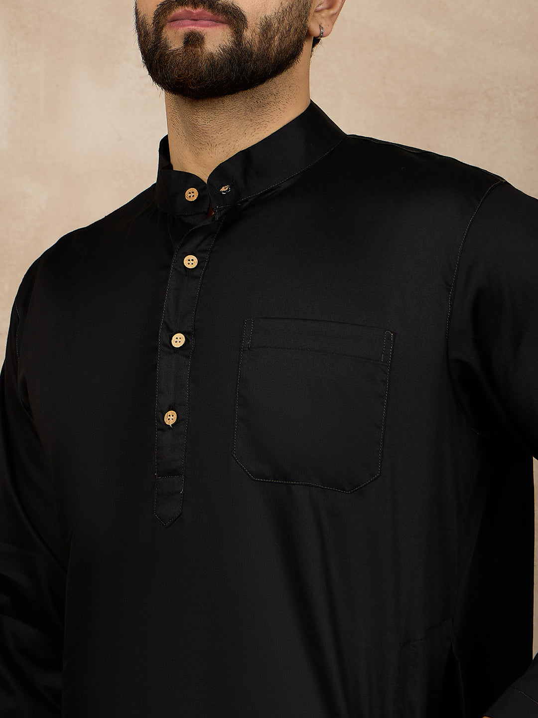 Nabia Black Solid Kurta and White Pajama Set