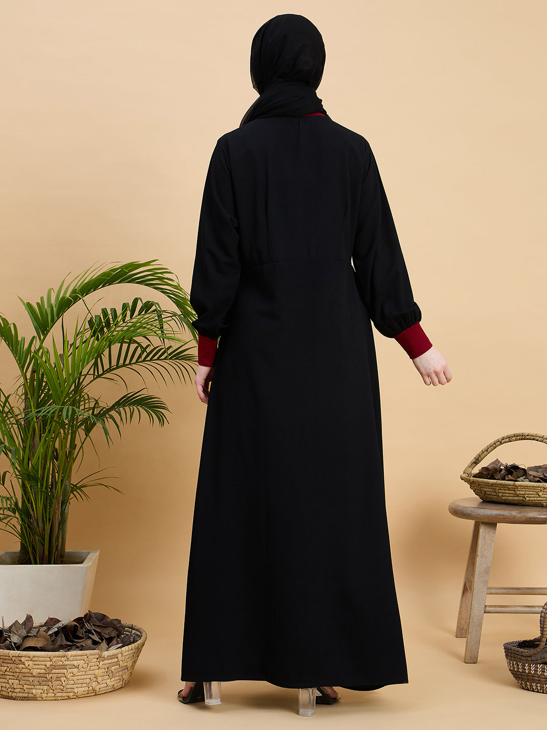 Black Zip Abaya Burqa with Black Georgette Hijab