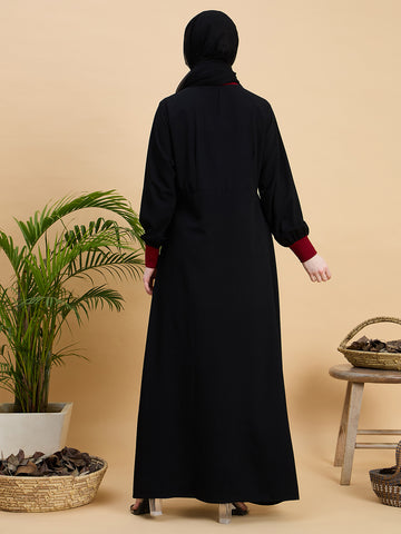 Black Zip Abaya Burqa with Black Georgette Hijab