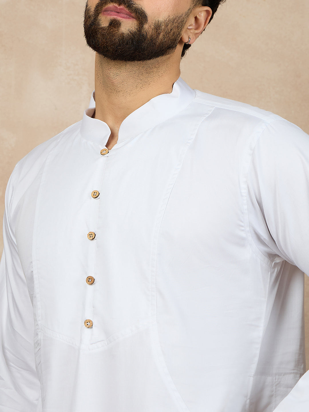 Nabia White Solid Cotton Thobe/Jubba For Men