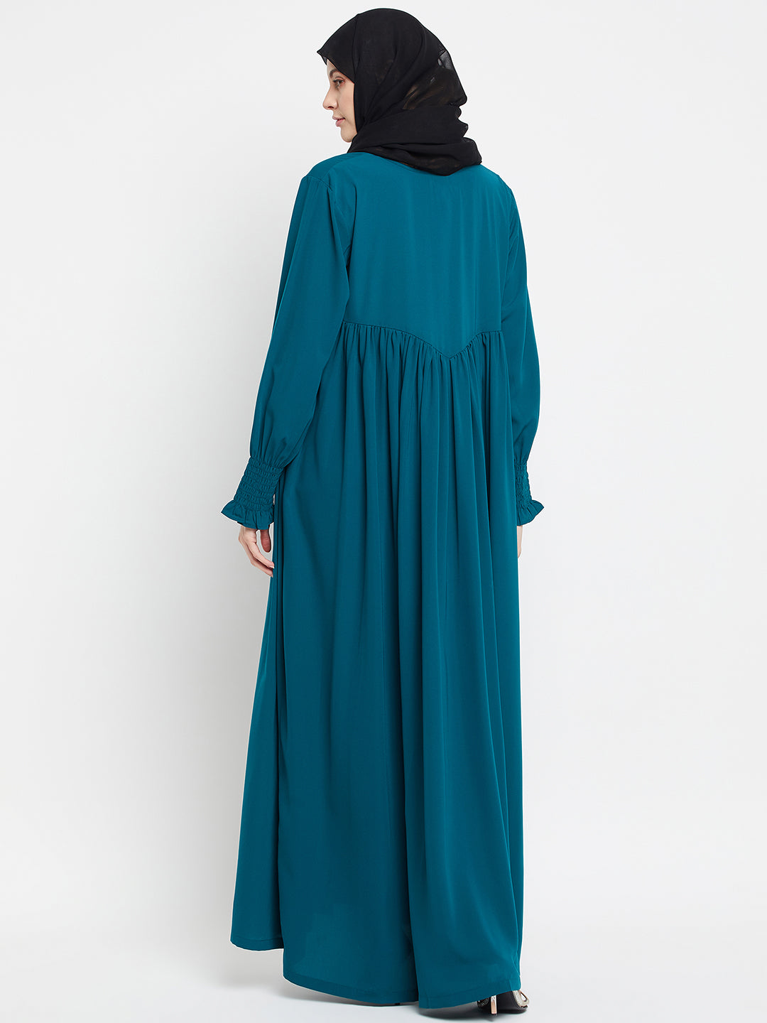 Green A-line Abaya with Black Georgette Scarf