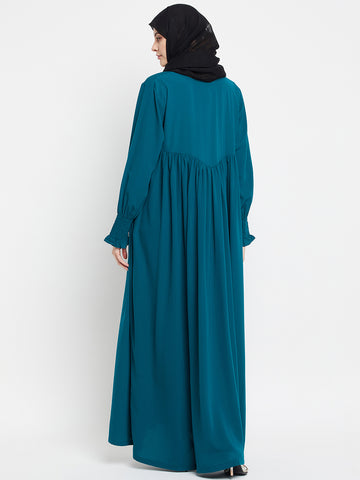 Green A-line Abaya with Black Georgette Scarf