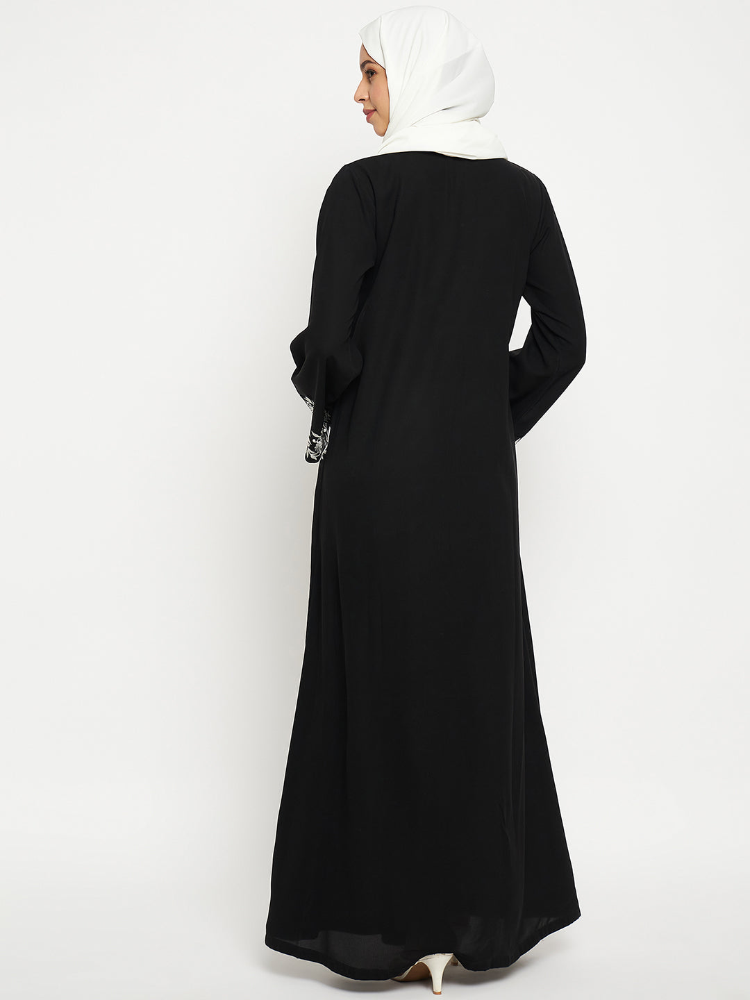 Nabia Embroidery Black Abaya with Black Scarf