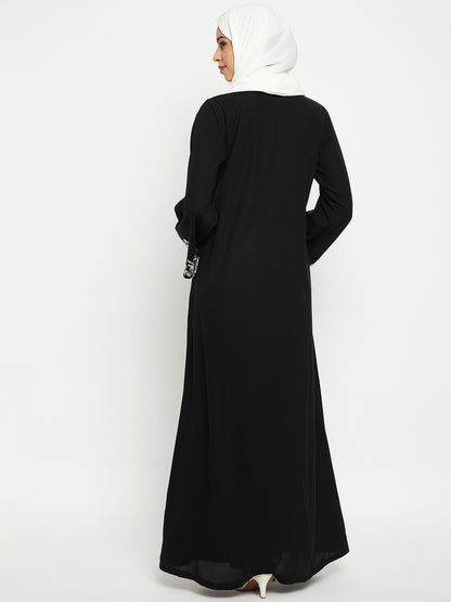 Nabia Embroidery Black Abaya with Black Scarf