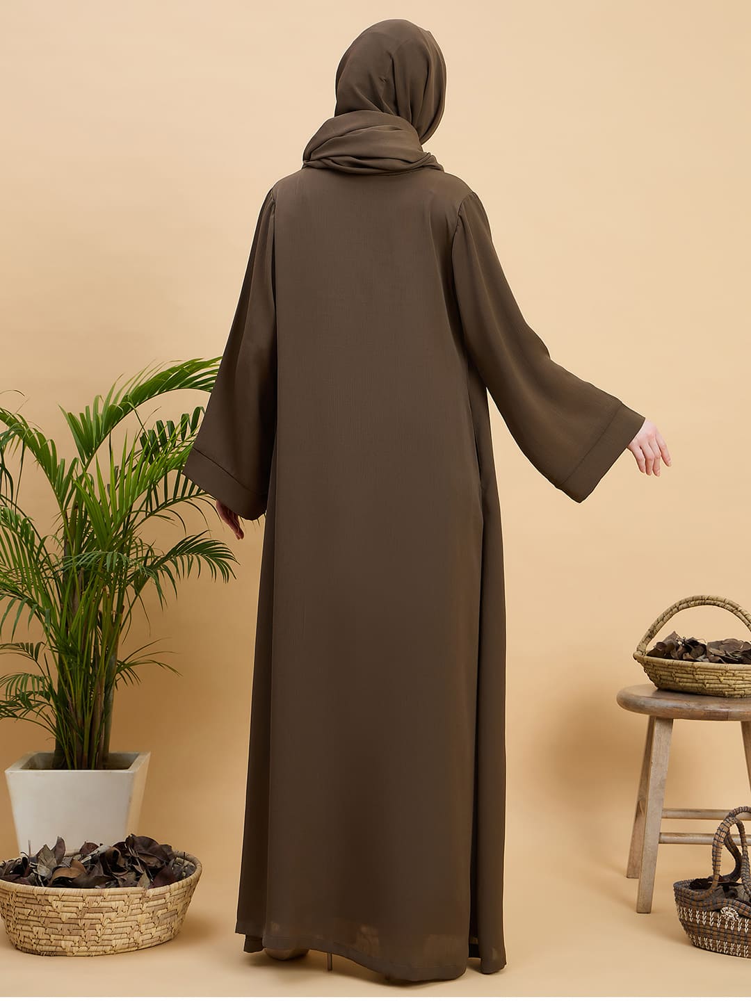 Oat (Khaki) Front Open Dubai Abaya Burqa with Matching Hijab