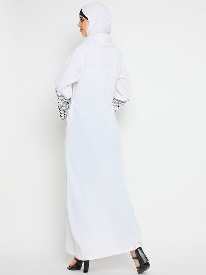 Nabia Kefiyyeh Embroidery White Abaya Burqa with Black Hijab