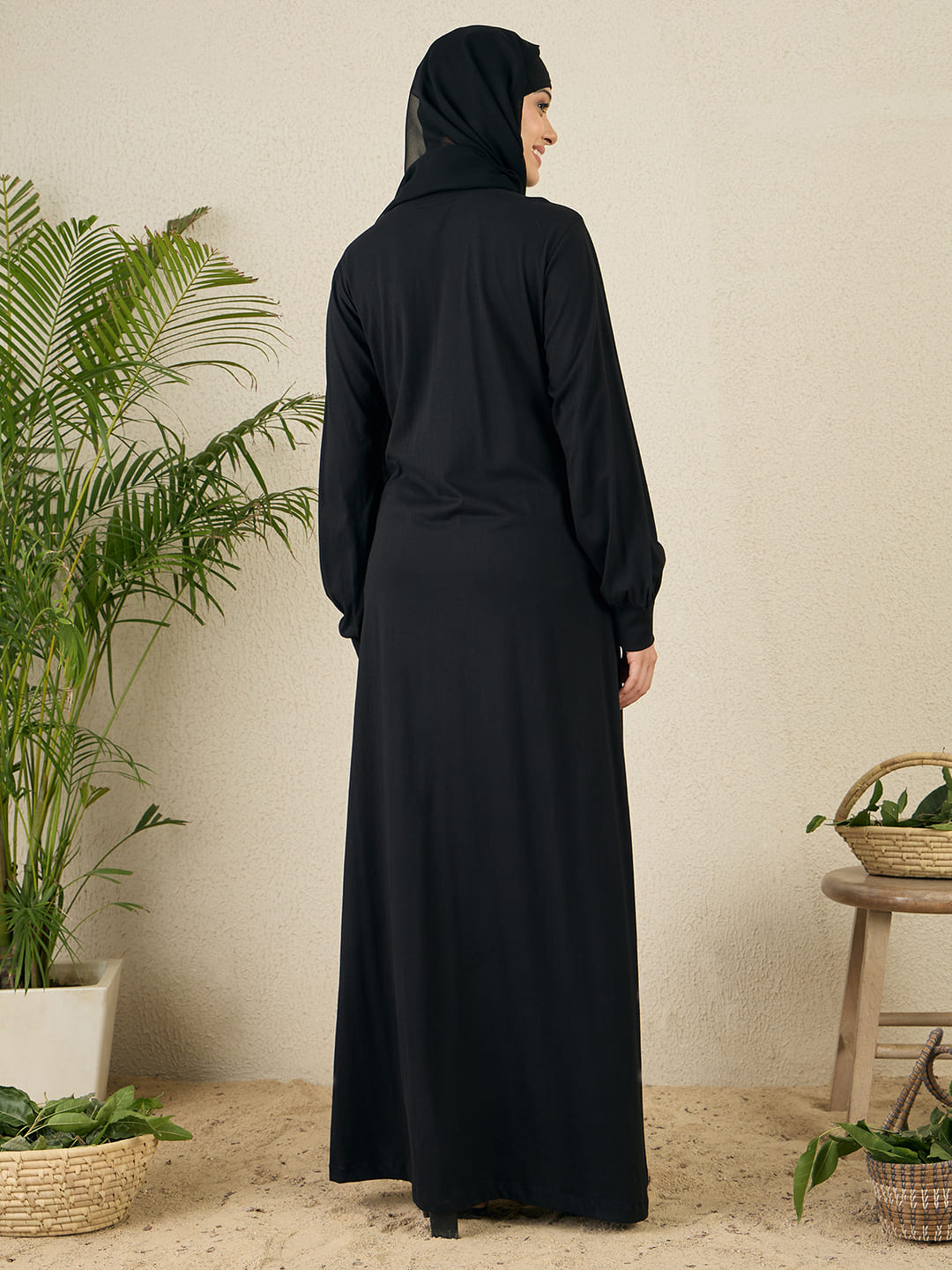 Nabia Black Zip Abaya for women with black scarf