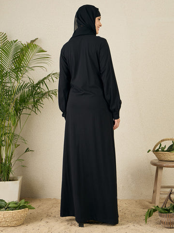 Nabia Black Zip Abaya for women with black scarf