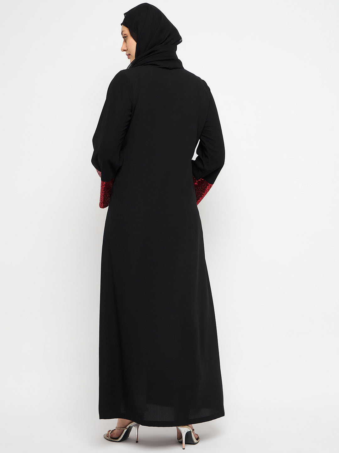 Nabia Embroidery Black Abaya Burqa with Black Hijab