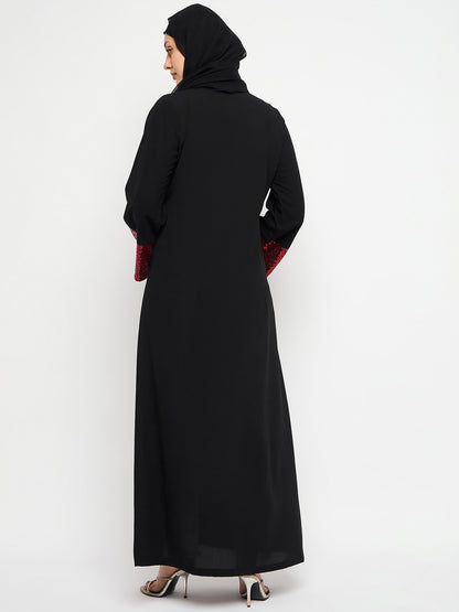 Nabia Embroidery Black Abaya Burqa with Black Hijab
