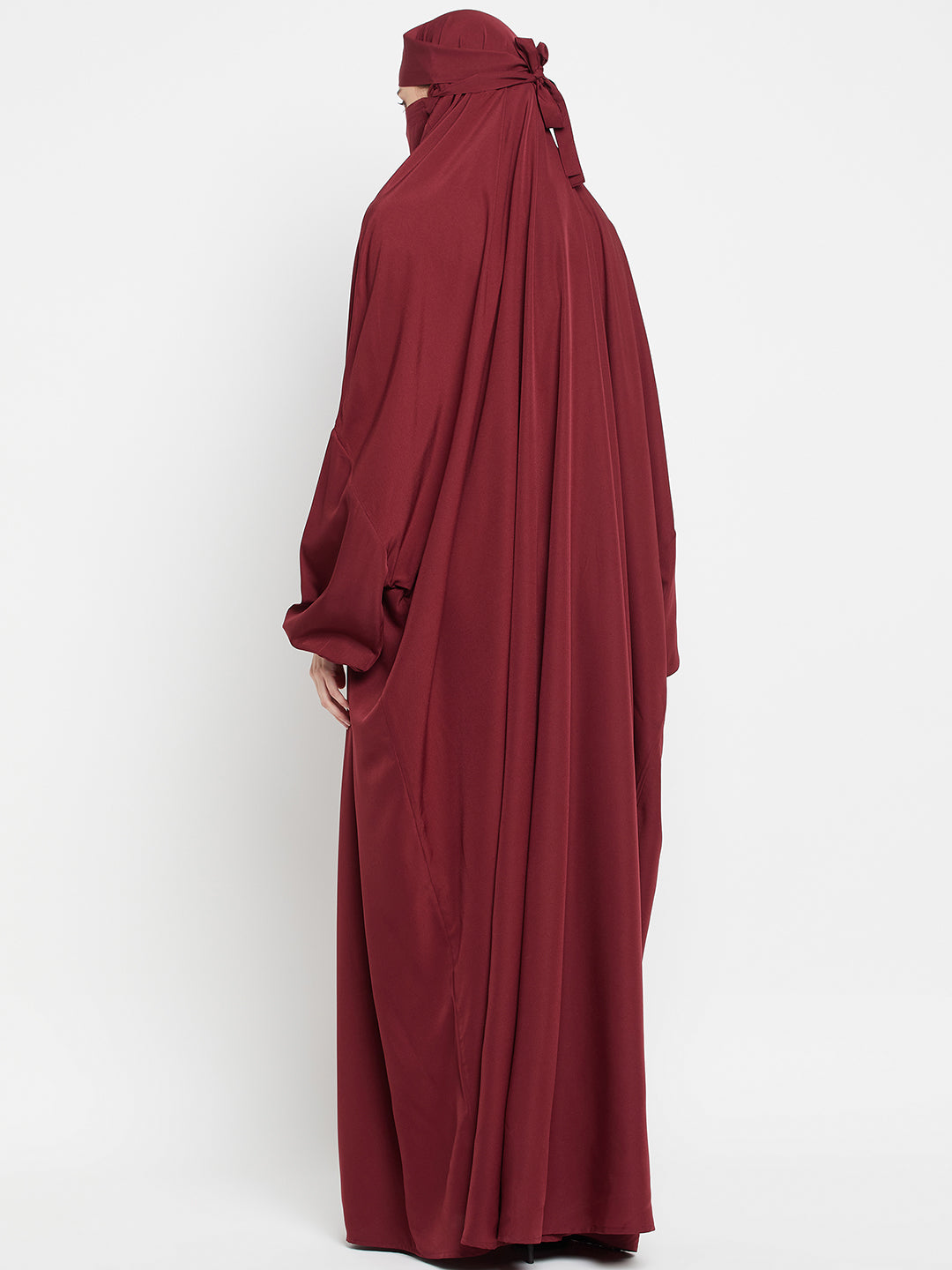 Maroon Free Size Adjustable Nosepiece Jilbab Abaya for Girls and Women