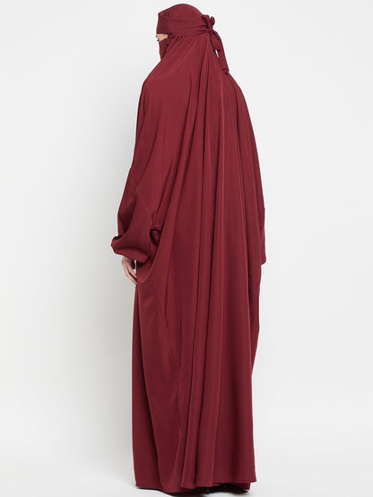Maroon Free Size Adjustable Nosepiece Jilbab Abaya for Girls and Women