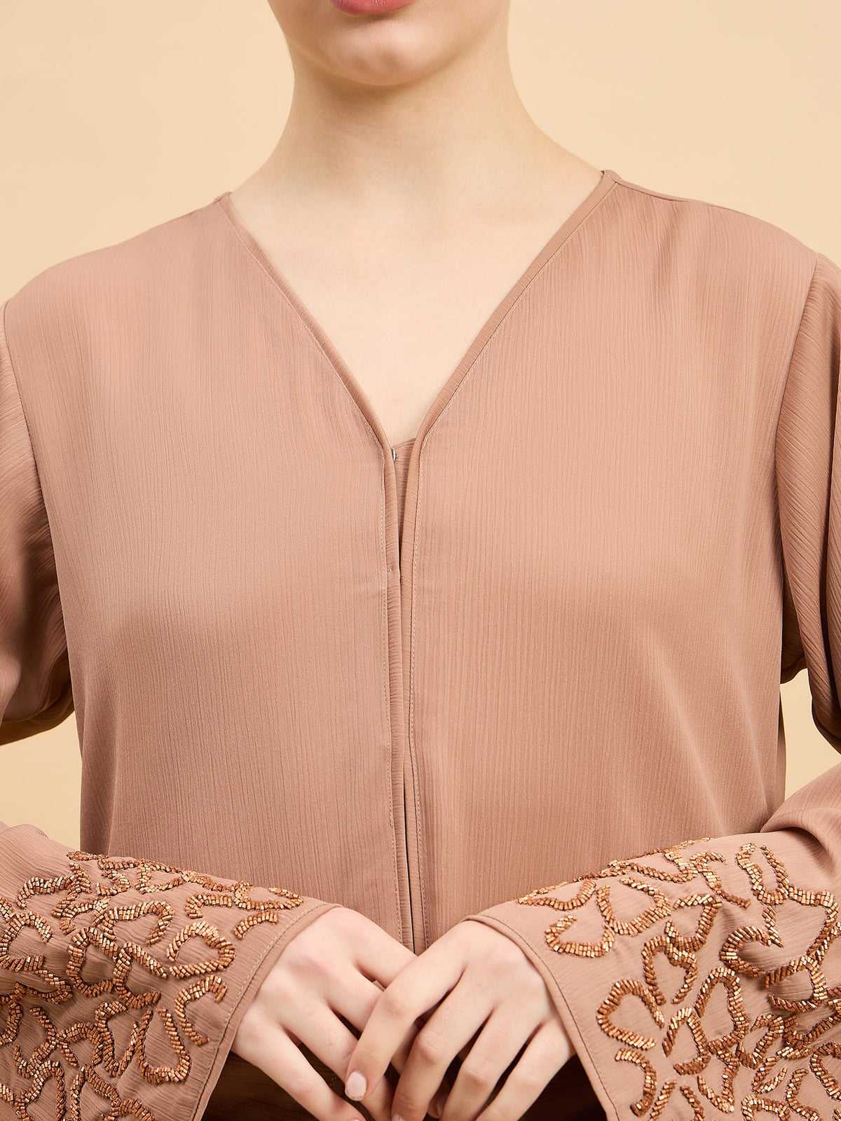 Modest Handworked Luxury Beige Abaya Burqa with Matching Hijab