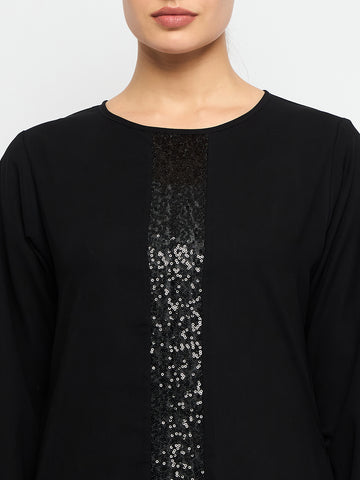 Nabia Embroidery Slip-On Closure Round Neck Black Abaya Burqa With Black Scarf