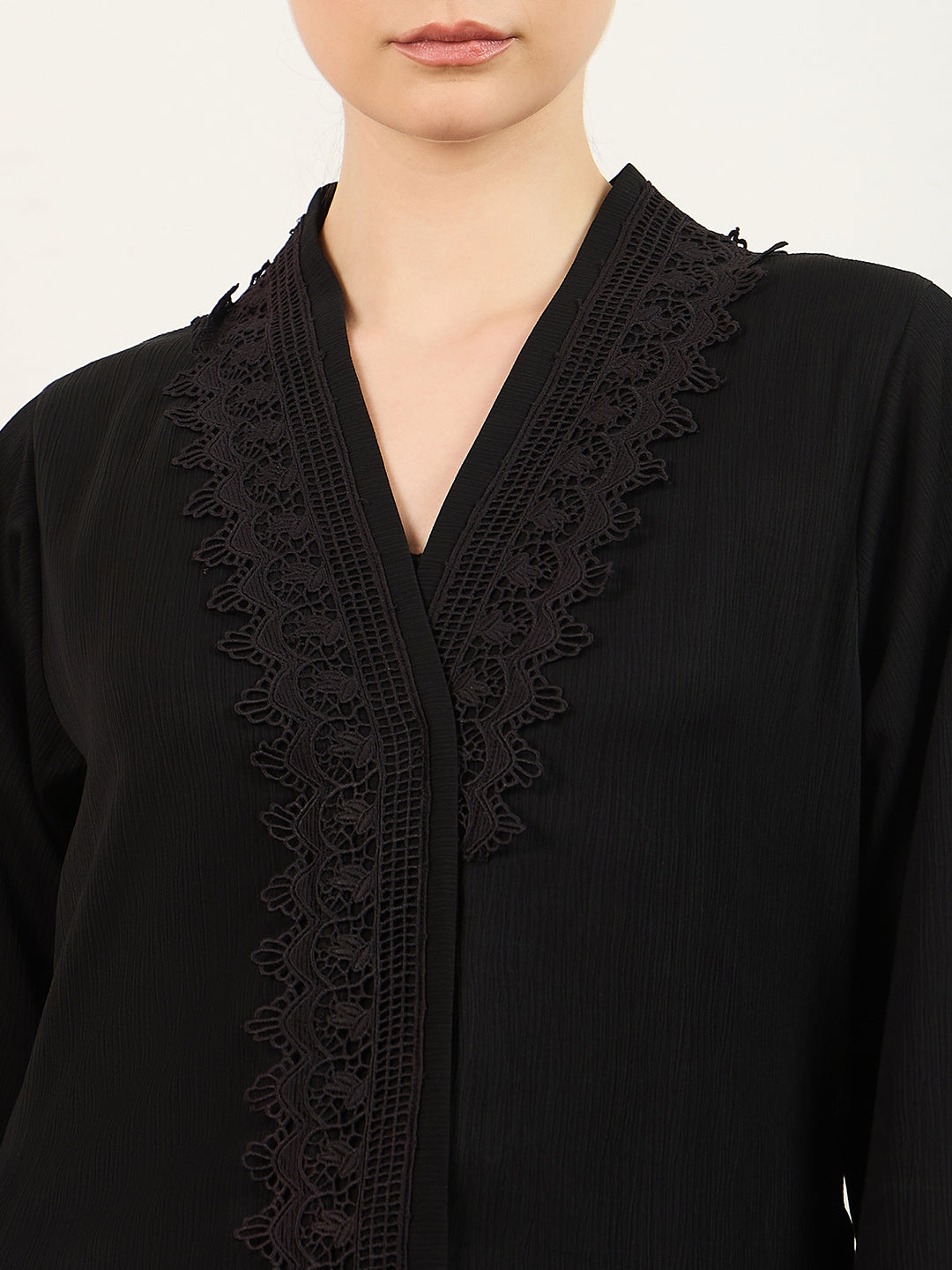 Black Lace abaya with Matching Georgette Hijab