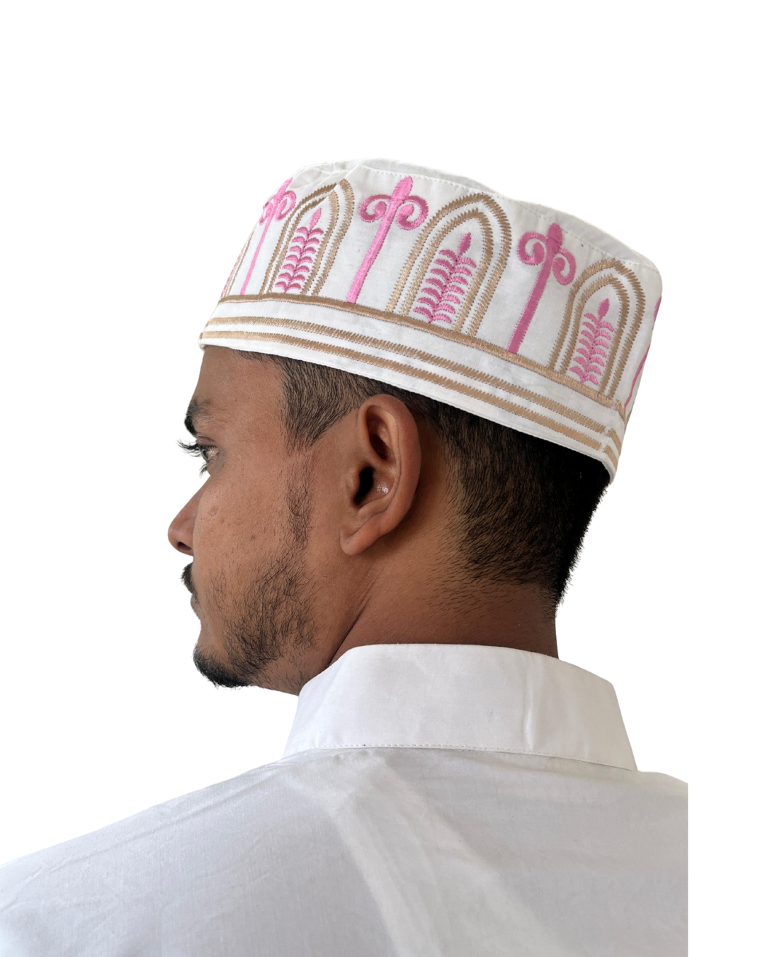 White Embroidered Prayer Kufi Cap
