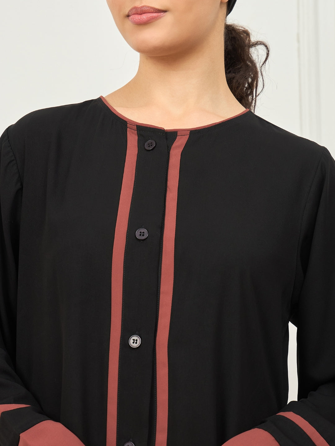 Black and rust Front Open abaya with Black Georgette Hijab