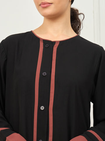 Black and rust Front Open abaya with Black Georgette Hijab