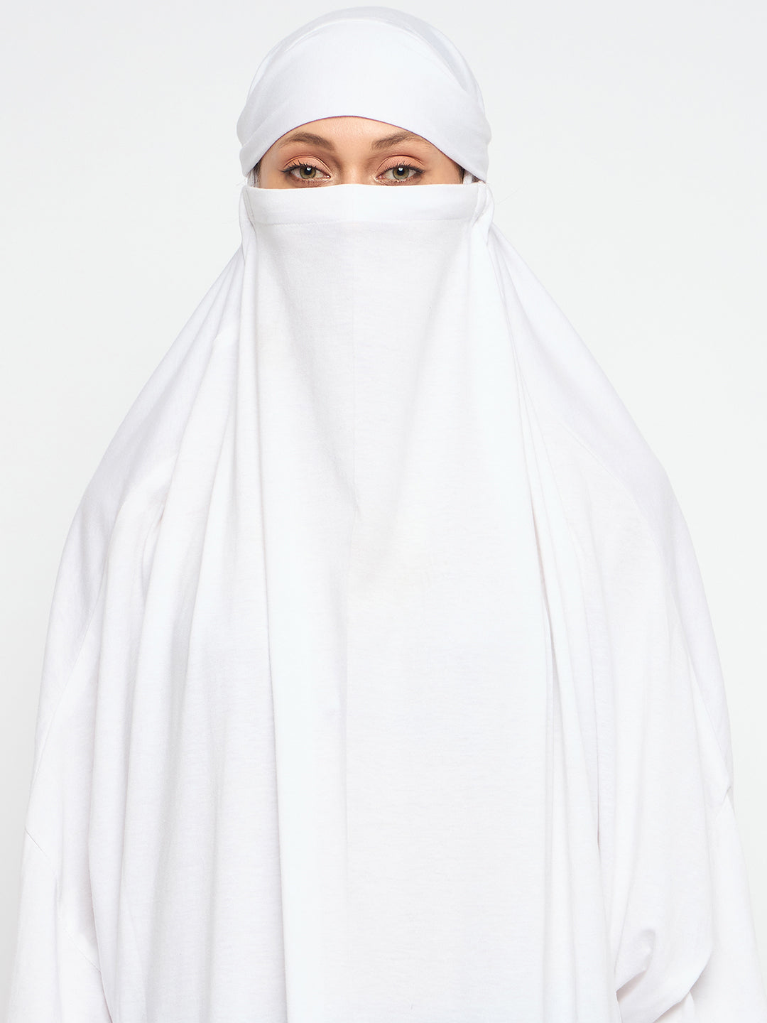 Nabia White Free Size Adjustable Nosepiece Cotton Fabric Jilbab Abaya for Girls and Women