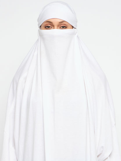 Nabia White Free Size Adjustable Nosepiece Cotton Fabric Jilbab Abaya for Girls and Women